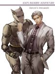  2boys formal grey_hair jojo_no_kimyou_na_bouken killer_queen kira_yoshikage kiyoaka multiple_boys necktie stand_(jojo) suit 