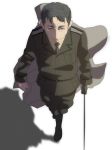  1boy anime_coloring black_hair cane copyright_request formal serious shadow suit sword walking weapon 