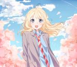  1girl apfl0515 blonde_hair blue_eyes long_hair miyazono_kawori necktie petals school_uniform shigatsu_wa_kimi_no_uso 