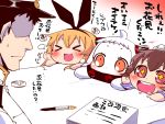 &gt;_&lt; 1boy 3girls :3 :d admiral_(kantai_collection) blonde_hair brown_hair chibi closed_eyes covered_mouth drooling flailing hairband hat kantai_collection long_hair long_sleeves military military_uniform mittens multiple_girls northern_ocean_hime open_mouth peaked_cap sako_(bosscoffee) shimakaze_(kantai_collection) shinkaisei-kan smile translation_request uniform white_hair xd yukikaze_(kantai_collection) 