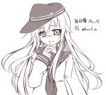 1girl hat hibiki_(kantai_collection) kantai_collection long_hair lowell_(ouranoss2kanata) monochrome school_uniform serafuku 