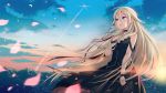  1girl 40hara ahoge bare_shoulders blue_eyes braid highres ia_(vocaloid) landscape long_hair open_mouth petals skirt sky solo twin_braids very_long_hair vocaloid 