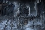  bloodborne building castle highres hunter_(bloodborne) icicle snow statue 