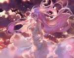  1girl bare_arms bare_shoulders breasts cleavage clouds cloudy_sky dress kishiyo large_breasts long_hair megurine_luka pink_eyes pink_hair sky sleeveless sleeveless_shirt solo very_long_hair vocaloid white_dress wind 