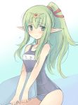  1girl alternate_costume blush chiki ebi_shamo fire_emblem fire_emblem:_kakusei fire_emblem:_mystery_of_the_emblem green_hair long_hair nintendo pointy_ears ponytail school_swimsuit sketch solo swimsuit tiara 