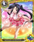  1girl ;d black_hair bow breasts hair_ribbon high_school_dxd idol long_hair looking_at_viewer microphone midriff official_art one_eye_closed open_mouth ribbon serafall_leviathan skirt smile solo trading_cards tsurime twintails v very_long_hair violet_eyes 