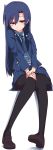  1girl blazer blue_hair blush earphones ekusiregaia idolmaster kisaragi_chihaya long_hair pantyhose sitting skirt 