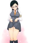  breasts cleavage glasses katatsuka_kouji kotozuka_fumie panties pantyshot school_uniform short_hair skirt skirt_lift sora_no_manimani underwear white_panties 