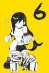  1girl closed_eyes earrings final_fantasy final_fantasy_vii long_hair partially_colored solo tifa_lockhart yellow_background 