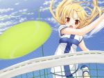  blonde_hair game_cg orange_eyes outdoors tennis tennis_ball tennis_net tennis_uniform 