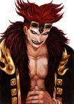  creepy eustass_captain_kid fur goggles grin lack male muscle one_piece open_shirt realistic redhead solo 