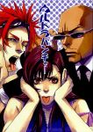  1girl 2boys bald brown_hair final_fantasy final_fantasy_vii lowres red_eyes red_hair reno rude sunglasses tifa_lockhart tongue turks 