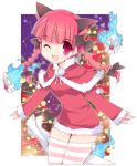  bow braid cat_ears christmas fang hair_bow hitodama kaenbyou_rin pink_eyes red_hair redhead rfa santa_costume skull solo striped striped_legwear striped_thighhighs thigh-highs thighhighs touhou twin_braids twintails wink 