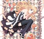  bad_id black_legwear blonde_hair blue_eyes checkered don&#039;t_say_lazy don't_say_&quot;lazy&quot; dress eyebrows high_heels jewelry k-on! kotobuki_tsumugi legs long_hair lying nail_polish nardack necklace on_side pocket_watch ring shoes solo thigh-highs thighhighs watch 