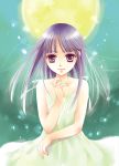  dress furude_rika hibiki_reine higurashi_no_naku_koro_ni lips long_hair moon night purple_eyes purple_hair sleeveless smirk sundress violet_eyes 