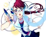  bad_id glasses hands highres original pen qualia red_eyes red_hair redhead tongue 