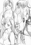  breasts cleavage earrings final_fantasy final_fantasy_vii large_breasts monochrome sketch smile tifa_lockhart 