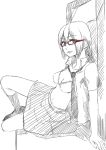  bra evangelion:_2.0_you_can_(not)_advance glasses lingerie makinami_mari_illustrious monochrome necktie neon_genesis_evangelion open_clothes open_shirt rebuild_of_evangelion school_uniform shirt sketch skirt spot_color underwear 