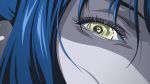  blue_hair close-up eye face shadow solo yellow_eyes 