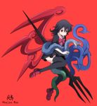  black_legwear black_thighhighs dress houjuu_nue n_(ruff) polearm red_eyes short_hair snake solo thigh-highs thighhighs touhou trident weapon wings zettai_ryouiki 