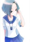  blue_hair earphones kobayakawa_rinko love_plus mp3_player pyon-kichi seifuku short_hair simple_background 
