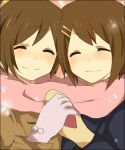  bad_id blush closed_eyes gloves hirasawa_ui hirasawa_yui k-on! mono_(recall) multiple_girls scarf shared_scarf siblings sisters smile 