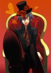  blue_eyes blue_hair crossed_legs flower hat kaito male rose short_hair sitting solo top_hat vocaloid water_lento wink 