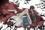  alucard_(hellsing) androgynous ascot bats blonde_hair cape cigar coat dual_wielding formal glasses gun hellsing integra_hellsing long_coat pistol reverse_trap solid&amp;etc suit sunglasses sword weapon 