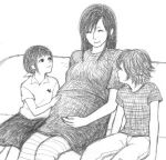  1boy 2girls ^_^ family final_fantasy final_fantasy_vii lowres marlene_wallace monochrome pregnant sketch smile tifa_lockhart 