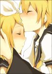  1boy 1girl blonde_hair blush closed_eyes couple forehead_kiss hair_ornament hairclip kagamine_len kagamine_rin kiss mono_(recall) siblings twins vocaloid 