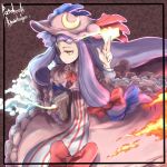  book crescent hat long_hair patchouli_knowledge purple_hair ryuhey solo spell_card spellcard touhou yellow_eyes 