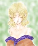  bare_shoulders blonde_hair breasts bust cleavage closed_eyes collarbone hazuki_iku mizuhashi_parsee pointy_ears solo touhou 