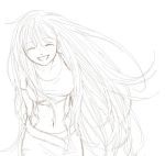  1girl final_fantasy final_fantasy_vii long_hair lowres monochrome open_mouth sketch smile solo tifa_lockhart 