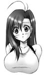  1girl ahoge blush earrings final_fantasy final_fantasy_vii large_breasts looking_at_viewer lowres monochrome solo tifa_lockhart 