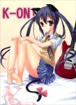  bad_id barefoot black_hair brown_eyes cat_ears guitar hanahanaken highres instrument k-on! legs long_hair mustang(guitar) nakano_azusa school_uniform socks solo tail twintails 