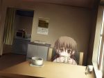  broiler child drinking empty_eyes flower lonely sitting solo table 