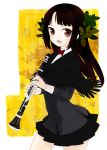  brown_eyes clarinet instrument kusano_houki long_hair original school_uniform skirt 