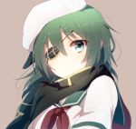  1girl cape eyepatch green_eyes green_hair harusawa hat kantai_collection kiso_(kantai_collection) long_hair smile 
