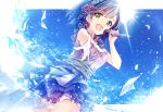  blue_hair dress green_eyes idolmaster idolmaster_million_live! microphone nanao_yuriko short_hair singing sky 