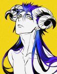  1boy blue_hair fate/stay_night fate_(series) horns kemonomimi_mode lancer sheep_horns sirou69 solo yellow_eyes 