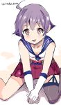  1girl ahoge bare_shoulders cis_(carcharias) kantai_collection looking_at_viewer open_mouth purple_hair sakawa_(kantai_collection) sitting skirt smile solo violet_eyes wariza 