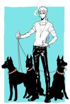  casual chain cigarette collar doberman dog fate/hollow_ataraxia fate/stay_night fate_(series) jewelry lancer leash leather leather_pants necklace pants sirou69 smoking 