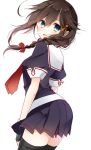  1girl blue_eyes braid brown_hair hair_ornament kantai_collection looking_back naoto_(tulip) open_mouth remodel_(kantai_collection) school_uniform serafuku shigure_(kantai_collection) simple_background single_braid solo white_background 