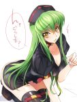  breasts c.c. cleavage code_geass creayus green_hair hat long_hair looking_at_viewer nurse nurse_cap simple_background thigh-highs white_background yellow_eyes 