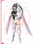  1girl armor concept_art frills green_eyes highres long_hair looking_at_viewer phantom_queen_ex-xecty ponytail purple_hair shining_(series) shining_hearts simple_background solo tanaka_takayuki thigh-highs transparent_background visor white_background zettai_ryouiki 