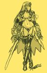  1girl bikini boots breasts commentary crossed_legs garter_straps knee_boots large_breasts long_hair navel pauldrons princess_zelda robert_porter showgirl_skirt sketch solo standing swimsuit sword the_legend_of_zelda thigh-highs tiara triforce under_boob weapon 