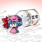  :3 bat_wings blue_hair bow chibi closed_mouth commentary_request detached_wings hair_between_eyes hair_bow mob_cap noai_nioshi puffy_short_sleeves puffy_sleeves red_bow remilia_scarlet short_hair short_sleeves touhou wings |_| 
