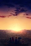  5girls ahoge airplane akiryou black_hair brown_hair cityscape clouds condensation_trail hair_bun highres imai_midori jet miyamori_aoi multiple_girls purple_hair redhead sakaki_shizuka scenery shirobako short_hair sitting sunset toudou_misa yasuhara_ema 