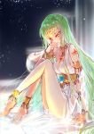  breasts c.c. cleavage code_geass creayus dress green_hair jewelry long_hair looking_at_viewer sitting tattoo yellow_eyes 