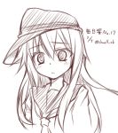  1girl :&lt; hat hibiki_(kantai_collection) kantai_collection long_hair lowell_(ouranoss2kanata) monochrome school_uniform serafuku 